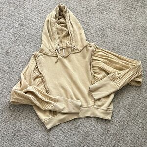 Free People love letter cropped Tan Hoodie with Textured Sleeves